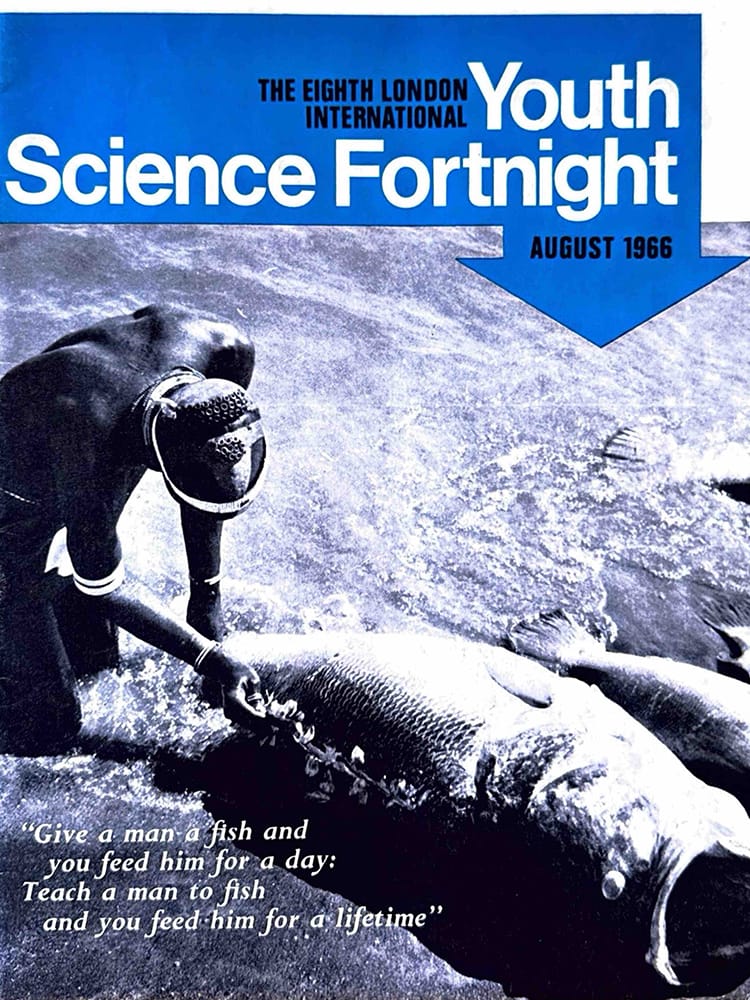 Cover of the Eighth London International Youth Science Fortnight August 1966 showing marine biology field research