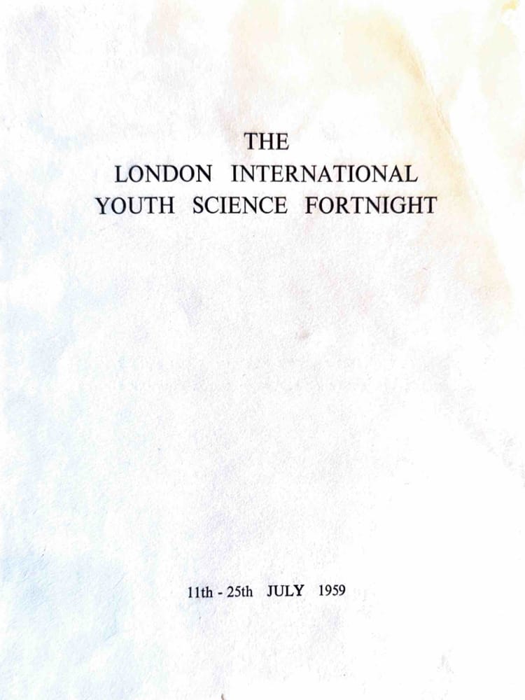 Cover page of the first London International Youth Science Fortnight programme held from 11 to 25 July 1959, the precursor to LIYSF