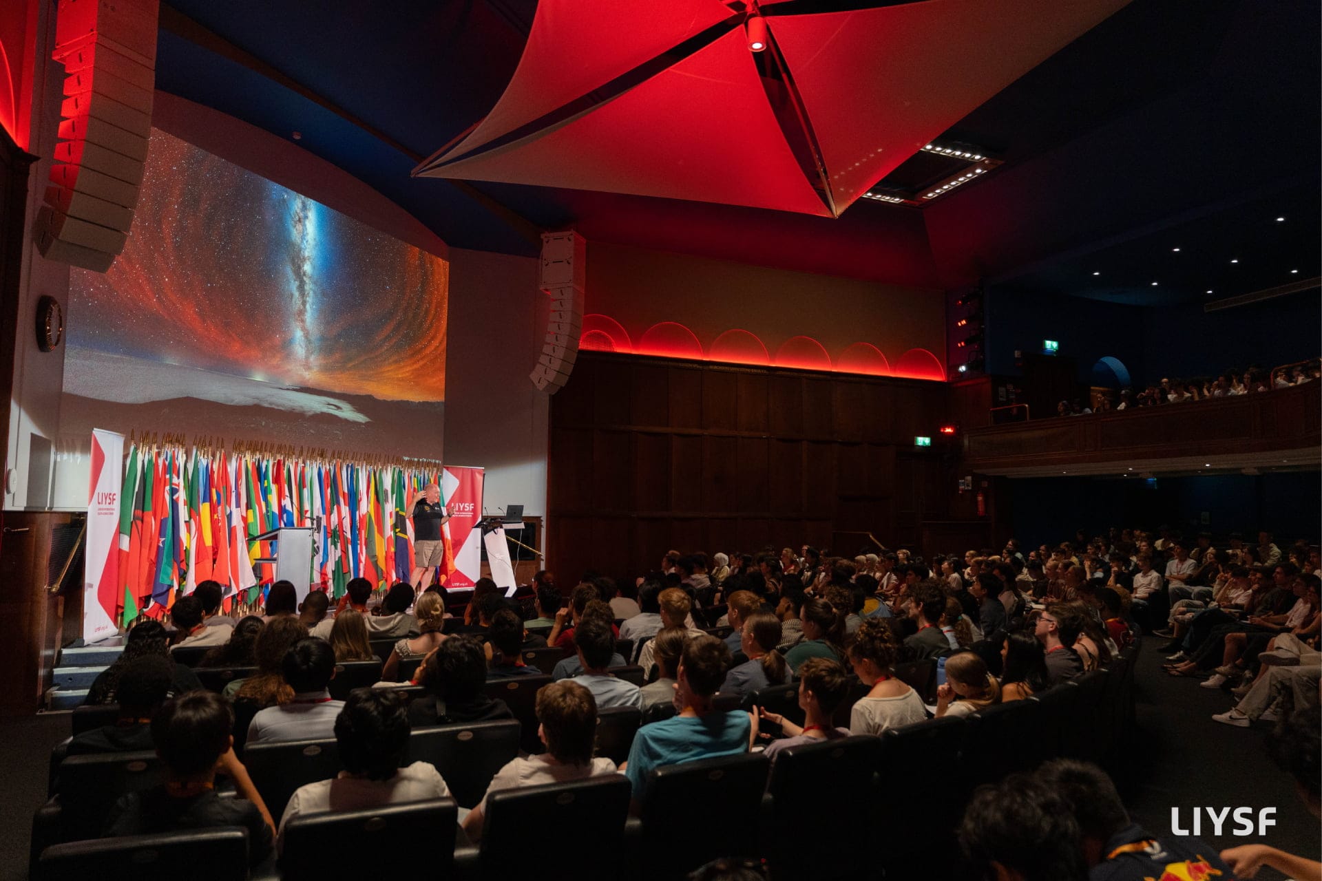 Dr Mark McCaughrean delivering a lecture at LIYSF 2026